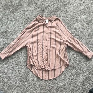 Blush and black striped button down